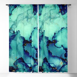 Navy Seas- Blue Green Abstract Painting Blackout Curtain