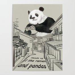 Panda Ramen Kyoto Ink Art illustration Poster
