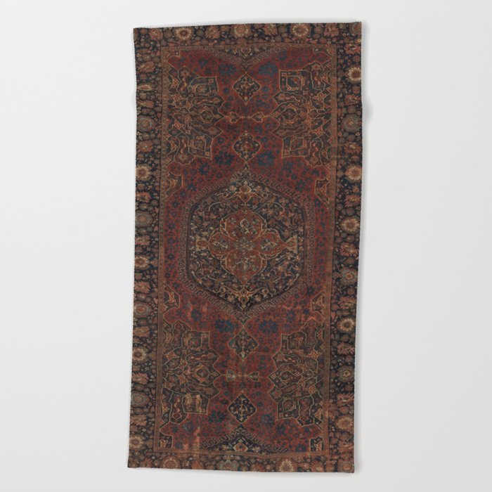 Boho Chic Dark I // 17th Century Colorful Medallion Red Blue Green Brown Ornate Accent Rug Pattern Beach Towel