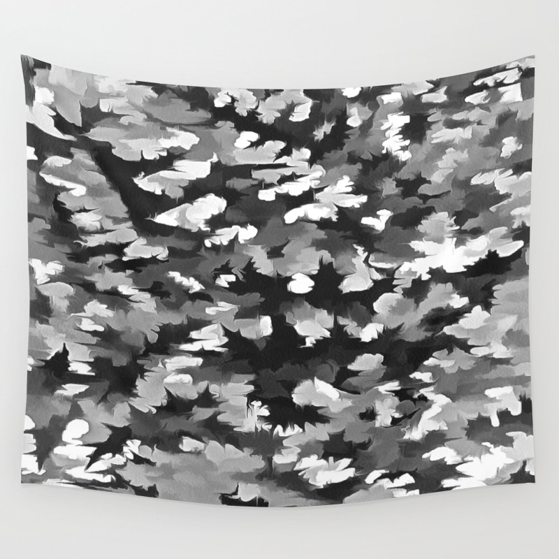 Foliage Abstract Pop Art In Monotone Black And White Wall Tapestry