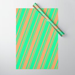 [ Thumbnail: Green & Brown Colored Lined Pattern Wrapping Paper ]