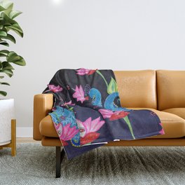 Lotus peacock Throw Blanket