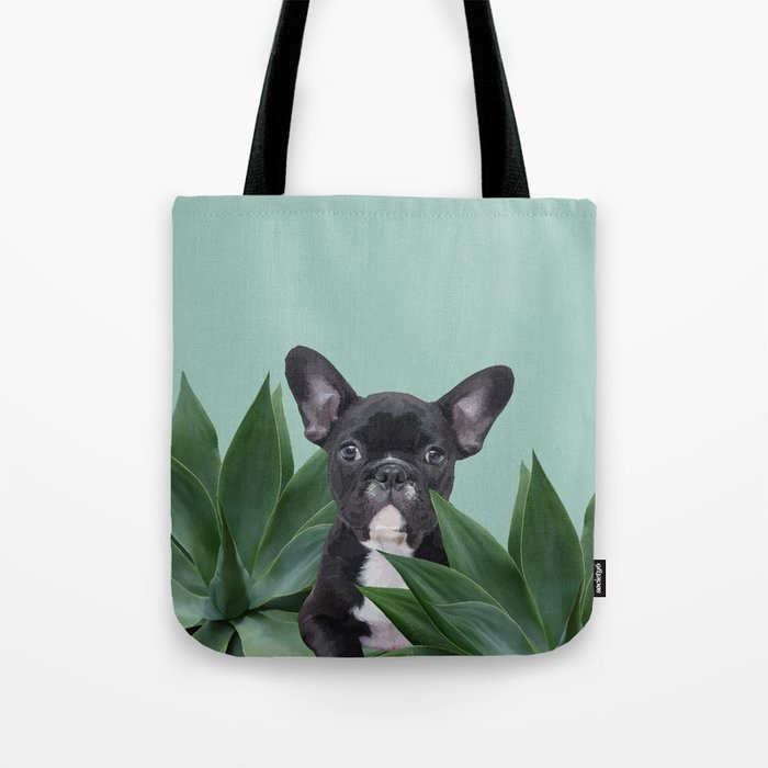 French Bulldog between agave leaves Tote Bag
