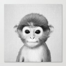 Baby Monkey - Black & White Canvas Print