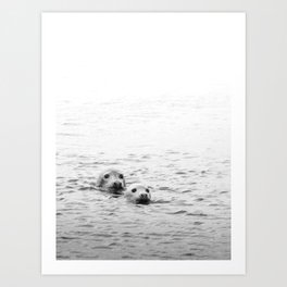 Swimming seals | Sea | Wildlife and nature photography in black and white Art Print
