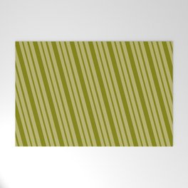[ Thumbnail: Green & Dark Khaki Colored Lines/Stripes Pattern Welcome Mat ]