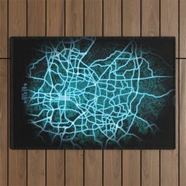 Raleigh, NC, USA, Blue, White, Neon, Glow, City, Map Outdoor Rug