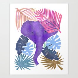 Purple Elephant Tropical Jungle Safari Botanical Art Print