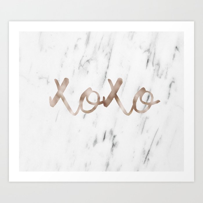 Rose gold marble XOXO Art Print