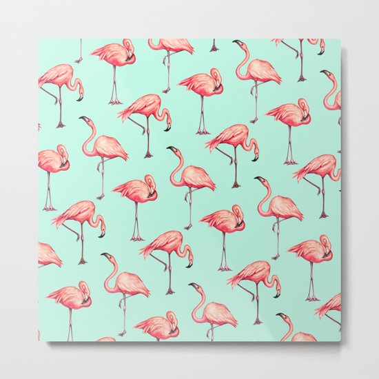 Flamingo Pattern - Blue Metal Print
