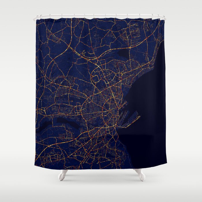 Aarhus, Denmark Map - City At Night Shower Curtain