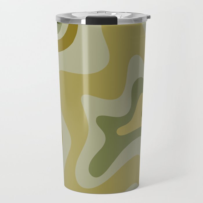 Retro Liquid Swirl Abstract Pattern in Olive Green and Celadon Tones  Travel Mug