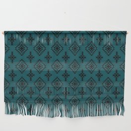 Teal Blue and Black Native American Tribal Pattern Wall Hanging