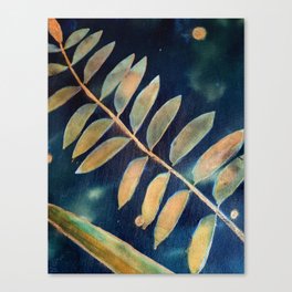 Orange and Blue Cyanotype Leaves by Polly Canvas Print