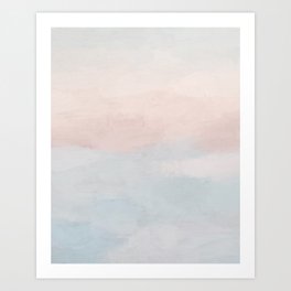 Soothing Seas I - Soft Pink and Blue Sunrise Horizon Ocean for Nursery Abstract Coastal Painting Art Art Print