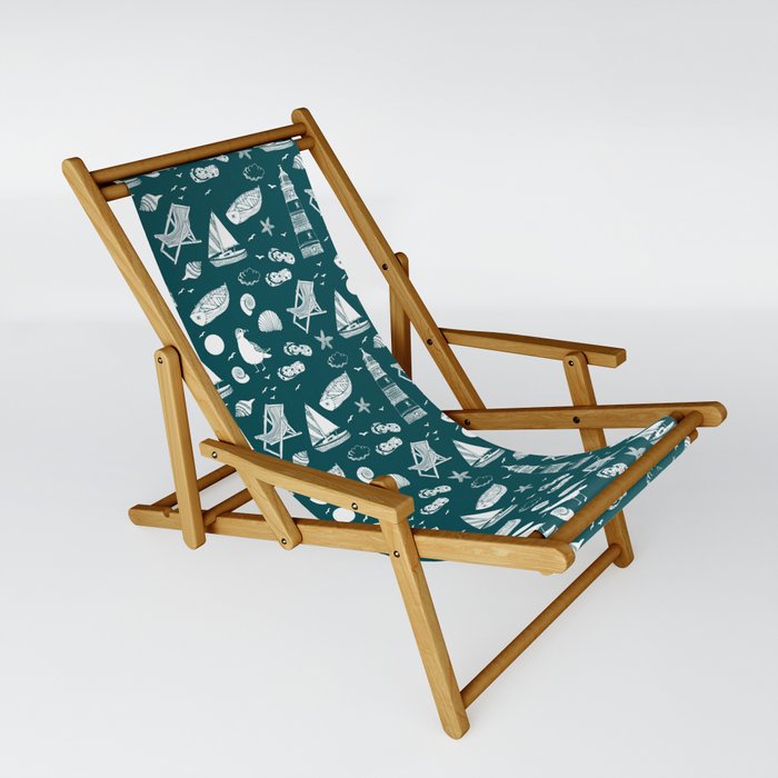 Teal Blue And White Summer Beach Elements Pattern Sling Chair