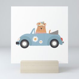 Pretty cat in her cool car | flower power cat car Mini Art Print