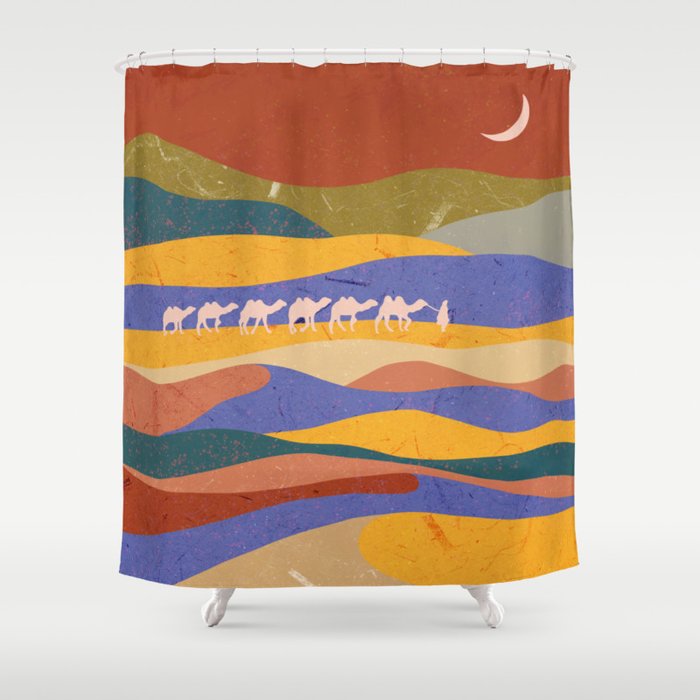 night at the desert - colorful minimalistic landscape illustration  Shower Curtain