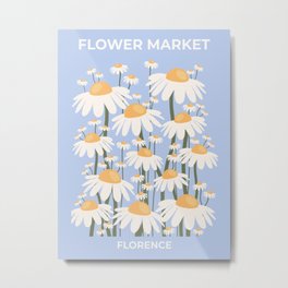 Flower Market Print, Florence, Retro Flower Art, Blue Art, Floral Art Metal Print