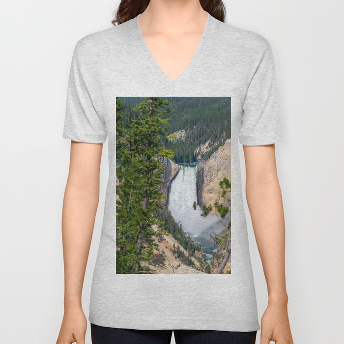 Yellowstone National Park Waterfall Landscape Photography Print V Neck T Shirt