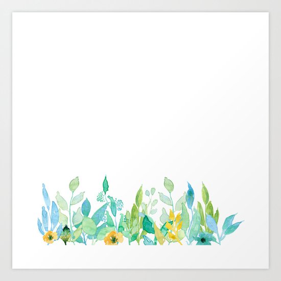 flowers in a meadow - Floral watercolor illustration on white background Art Print