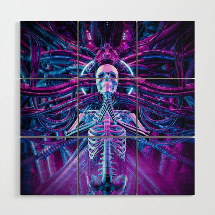 Gothic Harmony Science Fiction Cyberpunk Skeleton Meditation Wood Wall Art