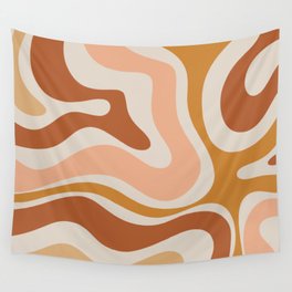 Modern Retro Liquid Swirl Abstract Square in Terracotta Earth Tones Wall Tapestry
