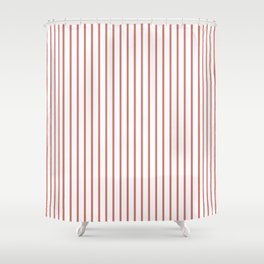 Camellia Pink Pinstripe on White Shower Curtain