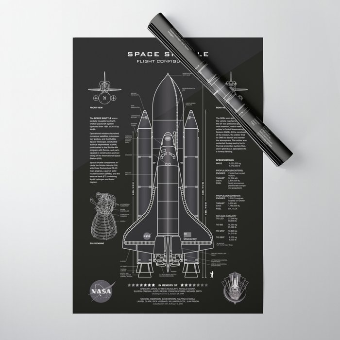 NASA Space Shuttle Blueprint in High Resolution (all black)  Wrapping Paper
