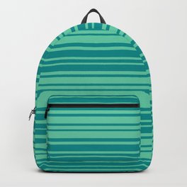 [ Thumbnail: Aquamarine and Dark Cyan Colored Stripes Pattern Backpack ]