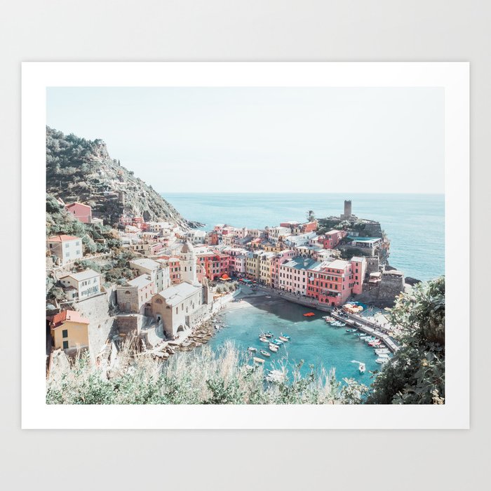 Coastal Town Vernazza Italy and Turquoise Sea  Art Print