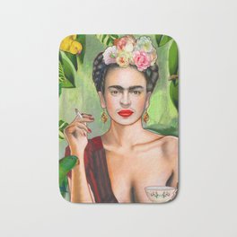 Frida con Amigos Badematte | Painting, Floral, Woman, Ethno, Fridakahlo, Tropical, Collage, Wallart, Jungle, Bohostyle 