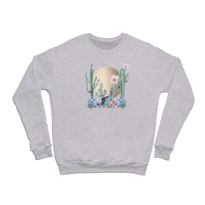 Desert Moon Cactus + Succulents Gold Night Sky Crewneck Sweatshirt