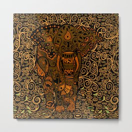Aztec Elephant With Floral Pattern Metal Print
