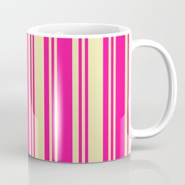[ Thumbnail: Deep Pink and Pale Goldenrod Colored Lines/Stripes Pattern Coffee Mug ]