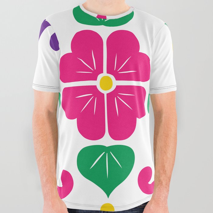Pink 1, Framed Talavera Flower All Over Graphic Tee