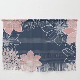 Festive, Floral Prints and Line Art, Navy Blue and Pink Wall Hanging