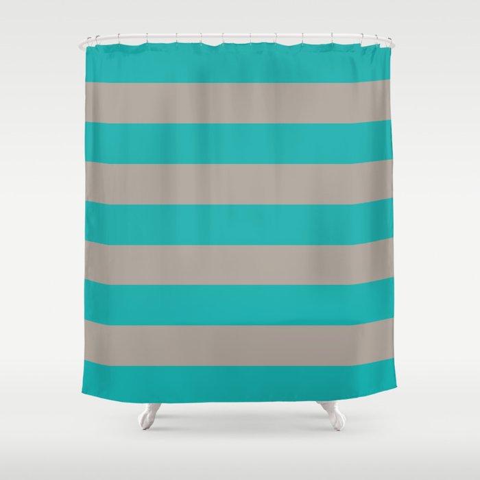 tan striped shower curtain
