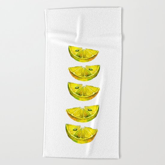 Lemon Slices White Beach Towel