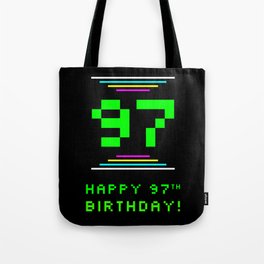 [ Thumbnail: 97th Birthday - Nerdy Geeky Pixelated 8-Bit Computing Graphics Inspired Look Tote Bag ]