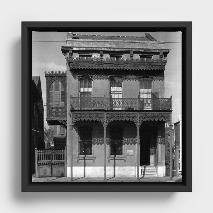 Walker Evans, New Orleans architecture. Cast iron grillwork house near Lee Circle on Saint Charles Avenue. Louisiana  Framed Canvas