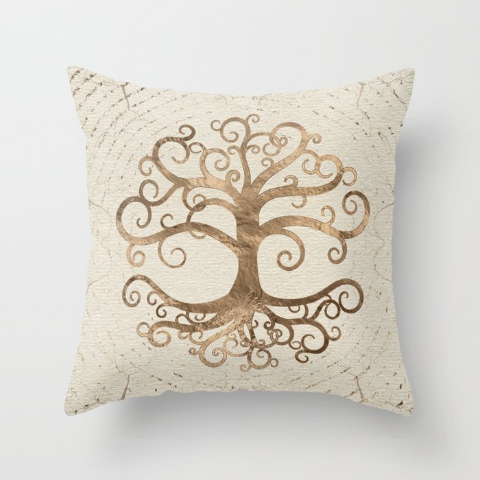Tree of life Pastel Gold on Canvas Throw Pillow