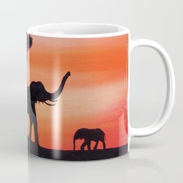 African sunset safari elephant silhouette painting Coffee Mug