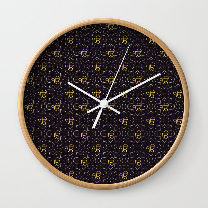 Gold Ek Onkar Ik Onkar Pattern On Black Wall Clock By K9printart Society6
