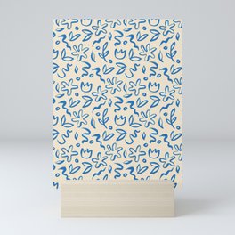 Organic Blue floral nature art doodle pattern Mini Art Print