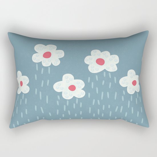 Rainy Flowery Clouds Rectangular Pillow
