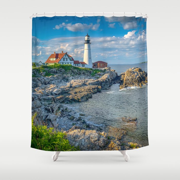 Ocean Beach New England Lighthouse Portland Landscape Shower Curtain