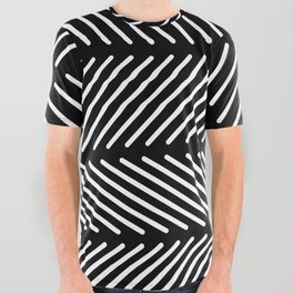 Black and White Minimal Diagonal Line Patch Pattern All Over Graphic Tee