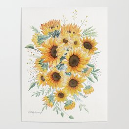 Loose Watercolor Sunflowers Poster
