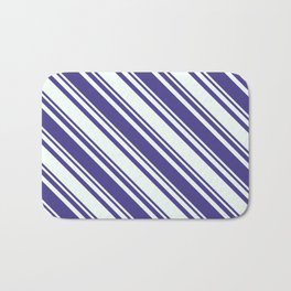 [ Thumbnail: Dark Slate Blue & Mint Cream Colored Stripes/Lines Pattern Bath Mat ]